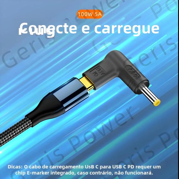 Imagem de Conversor Universal de Carregador para Laptop 100W - USB-C PD - Compatível com Asus, Lenovo, HP, Dell, Acer e Samsung