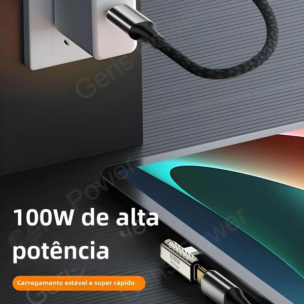 Imagem de Conversor USB-C 90 Graus 20Gbps - Adaptador USB 3.2 Tipo C para USB-C OTG 8K 60Hz 100W