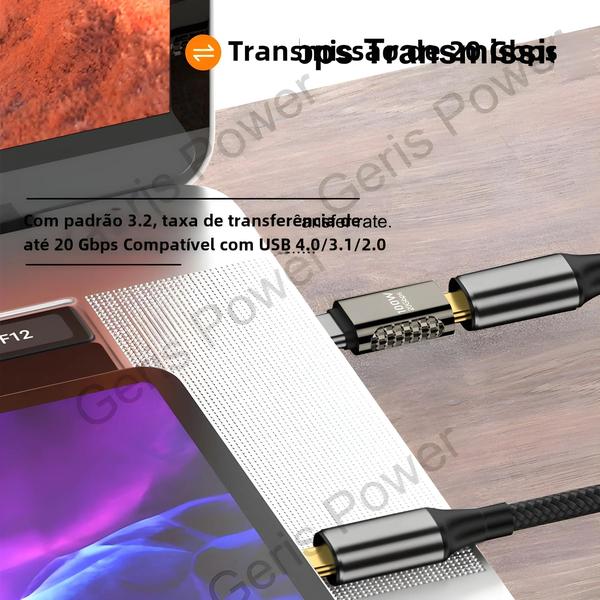 Imagem de Conversor USB-C 90 Graus 20Gbps - Adaptador USB 3.2 Tipo C para USB-C OTG 8K 60Hz 100W