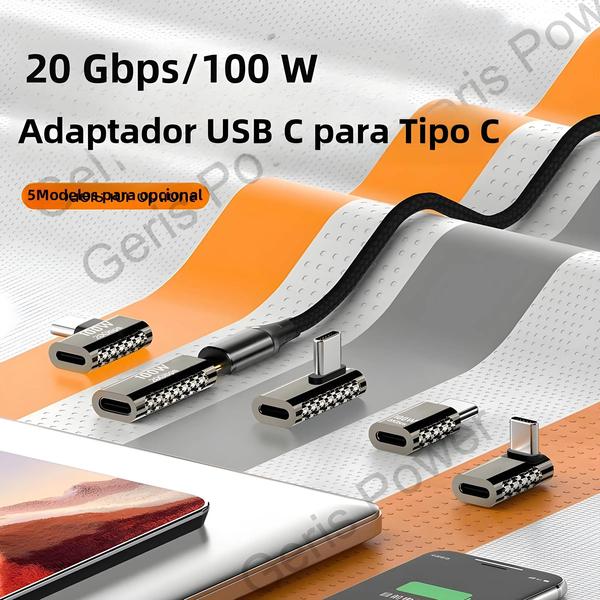 Imagem de Conversor USB-C 90 Graus 20Gbps - Adaptador USB 3.2 Tipo C para USB-C OTG 8K 60Hz 100W