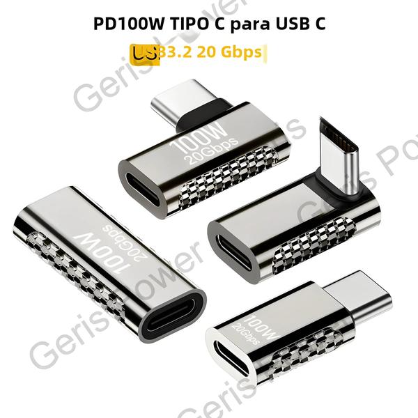 Imagem de Conversor USB-C 90 Graus 20Gbps - Adaptador USB 3.2 Tipo C para USB-C OTG 8K 60Hz 100W