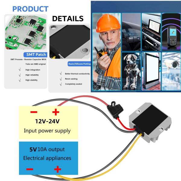 Imagem de Conversor YRDZXG12V 120W 24V para 12V 10A com fusível IP68 à prova d'água