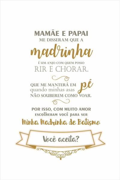 Imagem de Convite Individual Madrinha de Batizado - Capa BEGE Poá e Anjinho - Acompanha Mini Terço