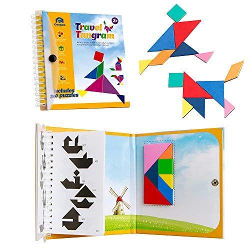 Imagem de Coogam Travel Tangram Puzzle - Magnetic Pattern Block Book Road Trip Game Jigsaw Shapes Dissection STEM Games with Solution for Kid Adult Challenge - IQ Educational Toy Gift Brain Teasers 360 Patterns