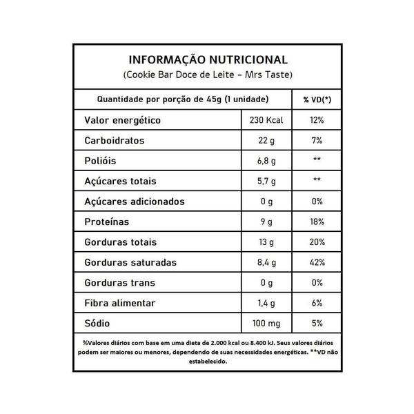 Cookie Bar Sabor Doce De Leite - Mrs Taste 12 Un. Imagem de Cookie Bar Sabor Doce De Leite - Mrs Taste 12 Un.