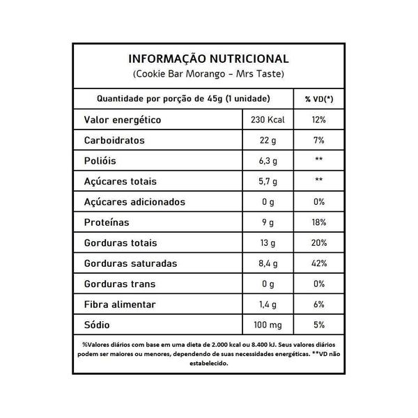 Cookie Bar Sabor Morango - Mrs Taste 12 Un. Imagem de Cookie Bar Sabor Morango - Mrs Taste 12 Un.