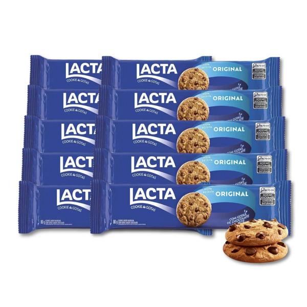 Imagem de Cookies Chocolate ao Leite Lacta Kit 10 pacotes de 80g