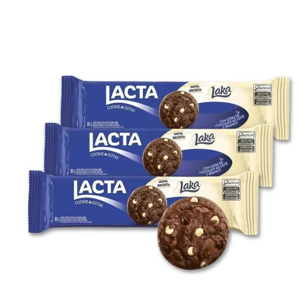 Imagem de Cookies Laka Chocolate Branco E Ao Leite Kit 3 Packs De 80G