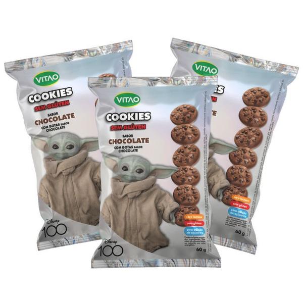 Imagem de Cookies Sem Glúten, Açúcar e Vegano Disney Chocolate com Gotas Chocolate Vitao contendo 3 pacotes de 60g cada