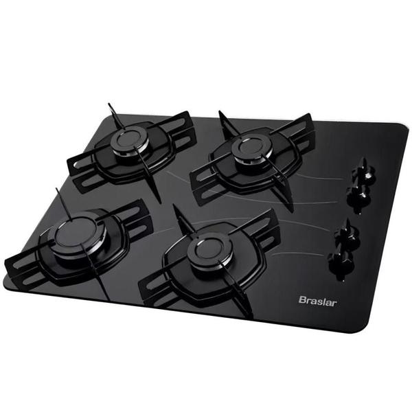 Imagem de Cooktop 4 Bocas A Gás Braslar Pop Com Mesa De Vidro Preto Bivolt