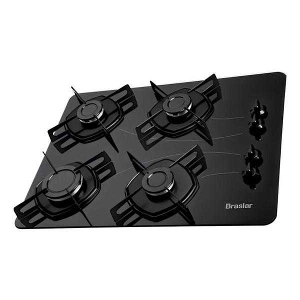 Imagem de Cooktop 4 Bocas a Gás Braslar Pop com Mesa de Vidro Preto Bivolt