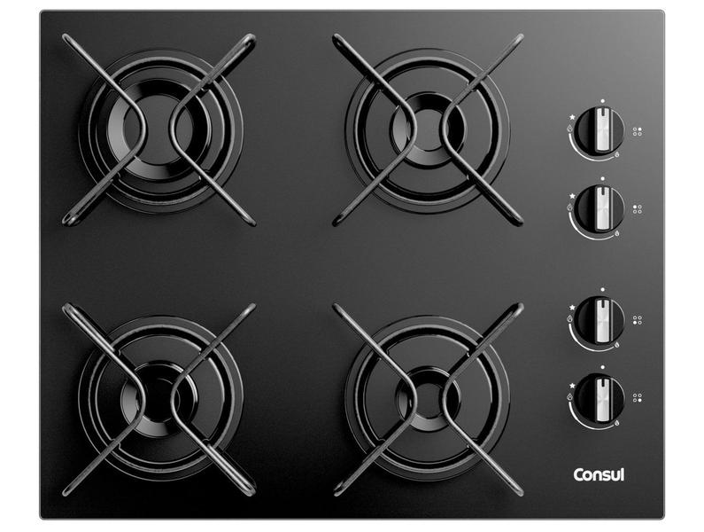 Cooktop 4 Bocas a Gás GLP Consul Mesa de Vidro Preto Acendimento Automático CD060BE