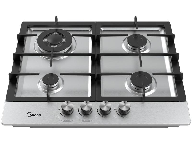 Cooktop 4 Bocas a Gás Inox com Grade de Ferro Fundido Midea Cooktop 4 Bocas a Gás Inox com Grade de Ferro Fundido Midea