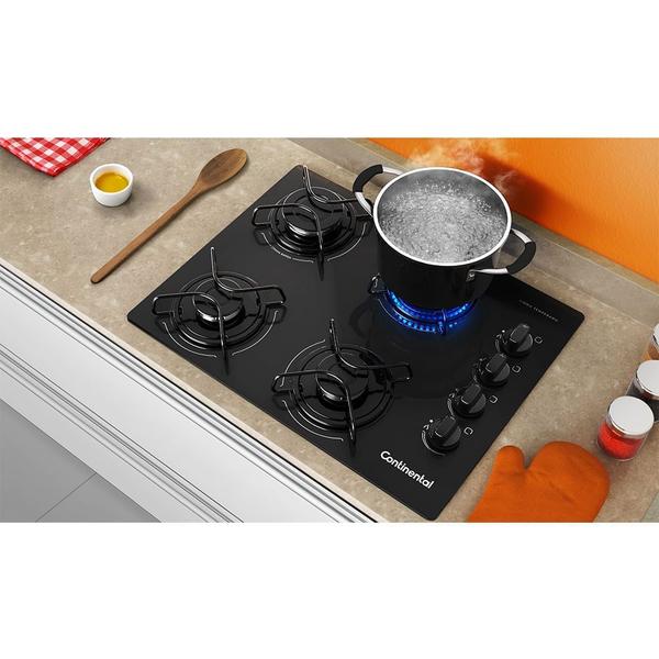 Imagem de Cooktop 4 Bocas Continental a Gás de Vidro  Temperado Preto (KC4GP)