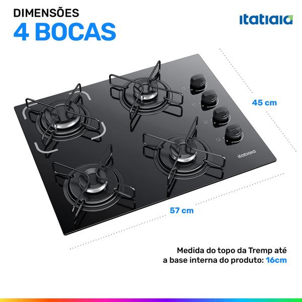 Imagem de Cooktop 4 Bocas Itatiaia Essencial com Mesa de Vidro Temperado e Acendimento Automático Preto Bivolt