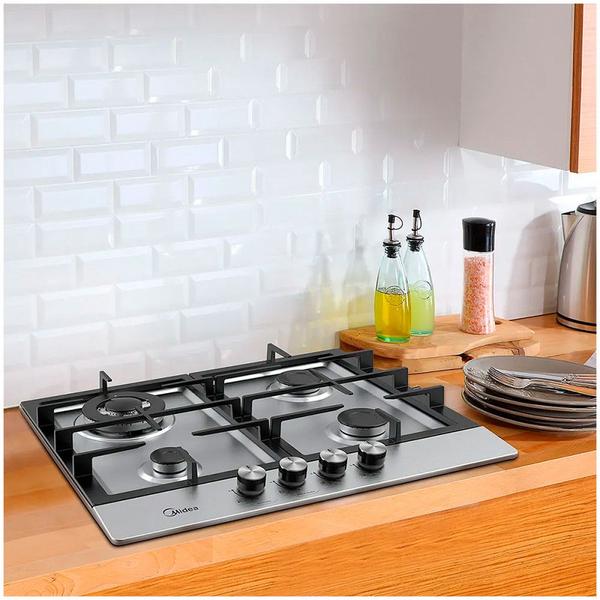 Imagem de Cooktop 4 Bocas Midea Gás Tripla Chama Aço Inox Bivolt - CYB4B