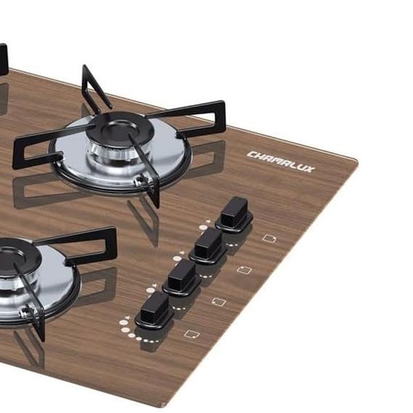 Cooktop 4 Bocas Ultra Chama Marmore Bivolt Amadeirado Escuro Chamalux Imagem de Cooktop 4 Bocas Ultra Chama Marmore Bivolt Amadeirado Escuro Chamalux