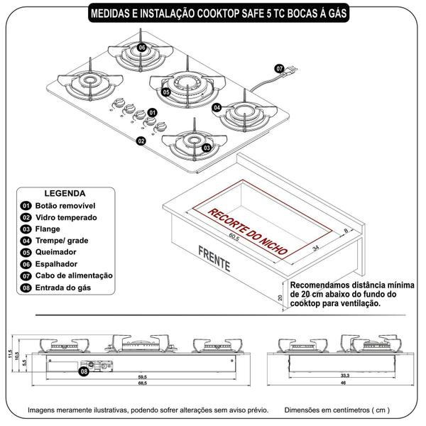 Imagem de Cooktop 5 Boca com Mesa de Vidro Tripla Chama Safe Preto