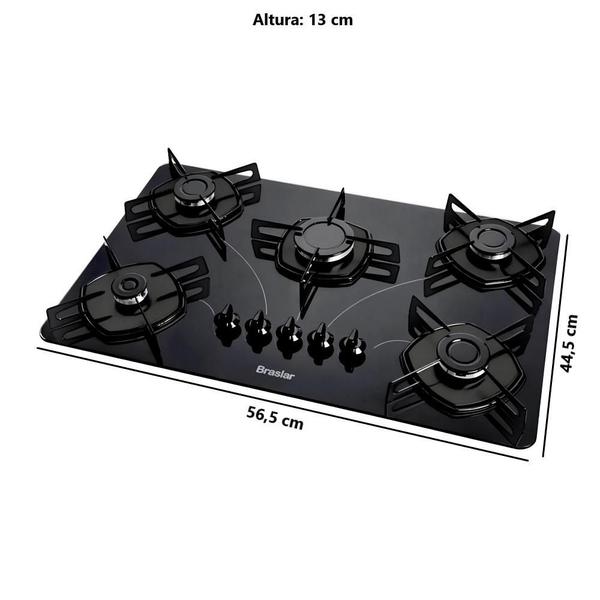 Imagem de Cooktop 5 Bocas a Gás Braslar Pop com Mesa de Vidro Preto 127V/220V