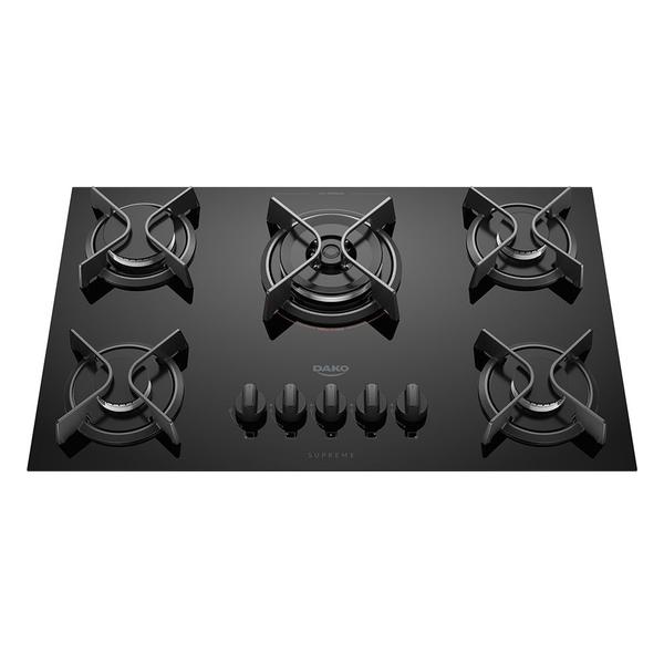 Imagem de Cooktop 5 Bocas a Gás Dako Supreme com Queimador Tripla Chama e Mesa de Vidro Temperado Preto Bivolt