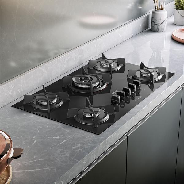 Imagem de Cooktop 5 Bocas a Gás Dako Supreme com Queimador Tripla Chama e Mesa de Vidro Temperado Preto Bivolt