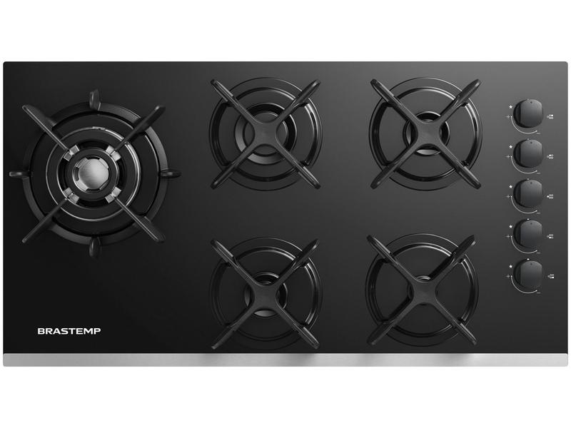 Cooktop 5 Bocas a Gás GLP Brastemp Quadrichama Black Inox Eclipse Collection BDD86AP Cooktop 5 Bocas a Gás GLP Brastemp Quadrichama Black Inox Eclipse Collection BDD86AP