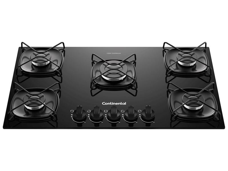 Cooktop 5 Bocas a Gás GLP Continental Mesa de Vidro Preto Acendimento Automático KC5GR Cooktop 5 Bocas a Gás GLP Continental Mesa de Vidro Preto Acendimento Automático KC5GR