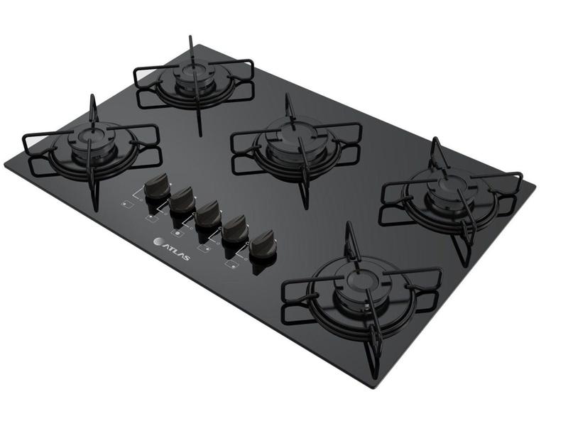 Imagem de Cooktop 5 Bocas Atlas Preto a Gás GLP - Agile Glass