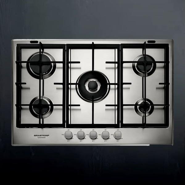 Imagem de Cooktop 5 bocas Brastemp Gourmand Inox com duplachama e trempe com ferro fundido - BDK75DR