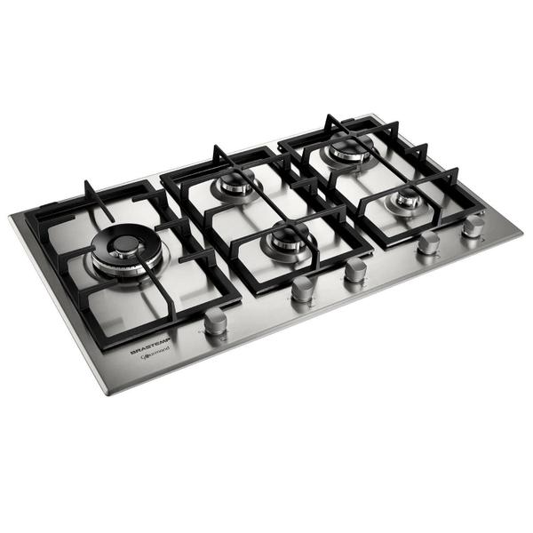 Imagem de Cooktop 5 Bocas Brastemp Gourmand Inox com Duplachama e Trempe com Ferro Fundido BDK90DR