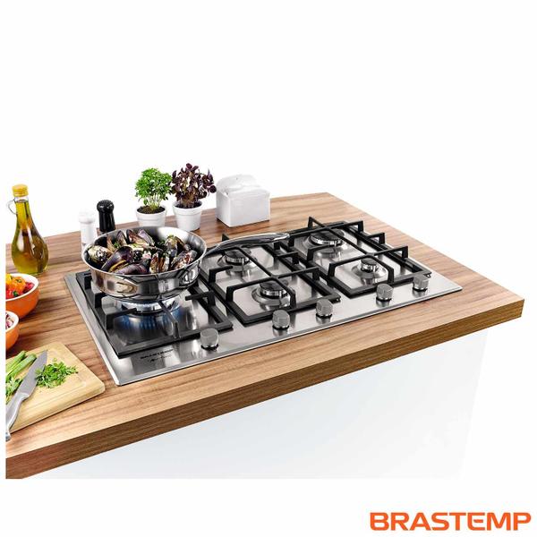 Imagem de Cooktop 5 Bocas Brastemp Gourmand Inox com Duplachama e Trempe com Ferro Fundido BDK90DR