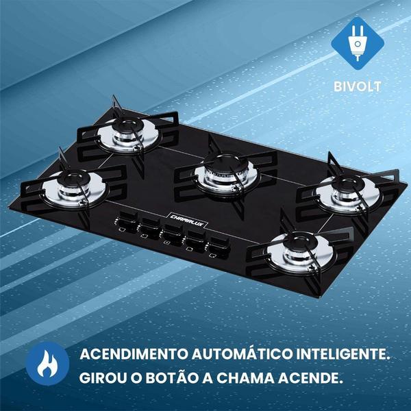 Imagem de Cooktop 5 Bocas Chamalux Ultra Chama Bivolt Trempe de Chapa