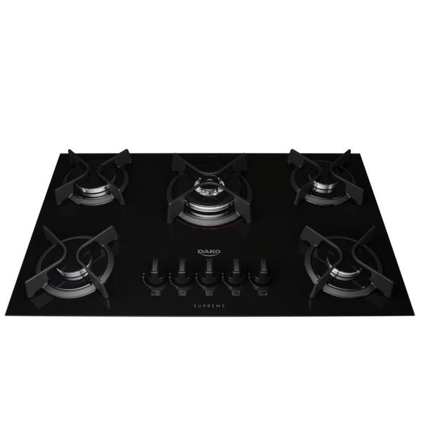 Imagem de Cooktop 5 Bocas Com Mega E Tripla Chama Turbo Glass Dako