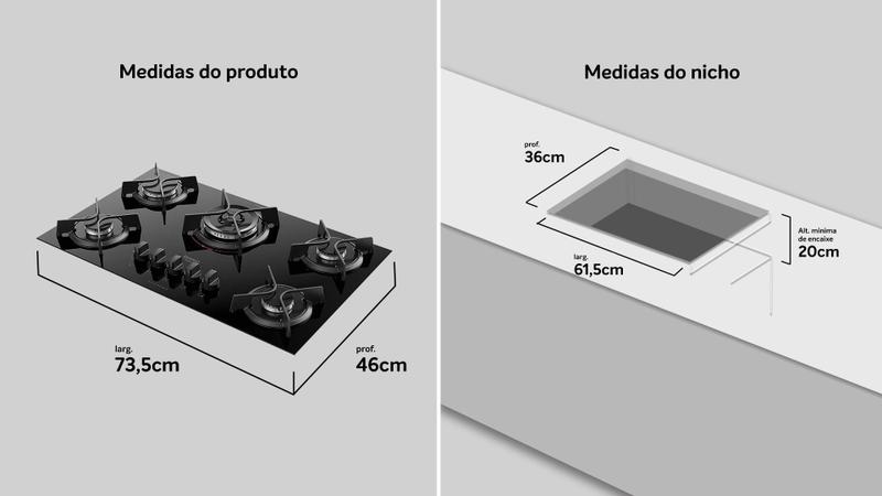 Imagem de Cooktop 5 Bocas Dako Supreme a Gás Tripla Chama Vidro Temperado Preto Bivolt