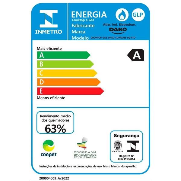 Imagem de Cooktop 5 Bocas Dako Supreme, Acendimento Superautomático