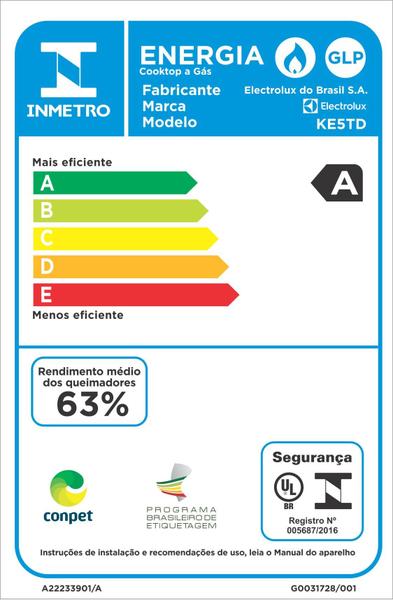 Imagem de Cooktop 5 Bocas Electrolux a Gás com Tripla Chama (KE5TD)