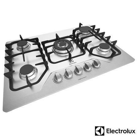 Imagem de Cooktop 5 Bocas Electrolux a Gás Inox com Tripla Chama e Grades Ferro Fundido (GF75X) - Bivolt