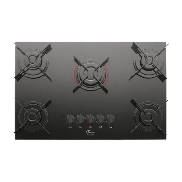 Imagem de Cooktop 5 Bocas Fischer 5Q Fit Line Gás Preto Bivolt