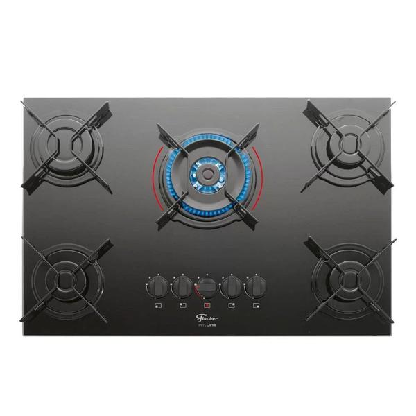 Imagem de Cooktop 5 Bocas Fischer Fit Line Mesa de Vidro com Acendimento AutomAtico