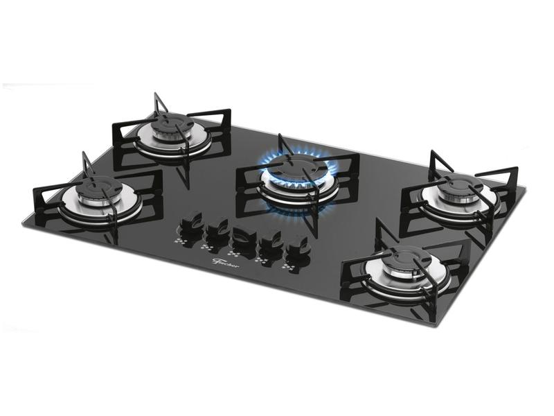 Cooktop 5 Bocas Fischer Preto a Gás GLP - 1642 Cooktop 5 Bocas Fischer Preto a Gás GLP - 1642