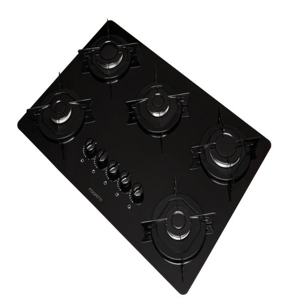 Imagem de Cooktop 5 Bocas Flange Esmaltado Vidro Bivolt Fogatti Preto/Esmaltado