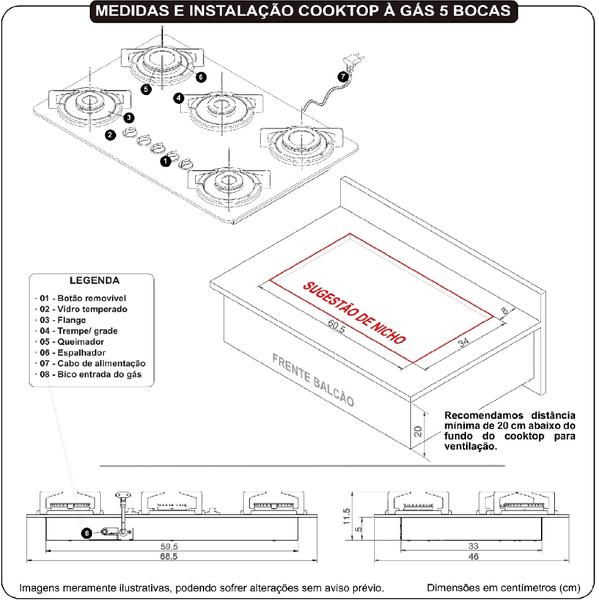 Imagem de Cooktop 5 Bocas Mesa de Vidro Nardelli Preto/Inox Bivolt