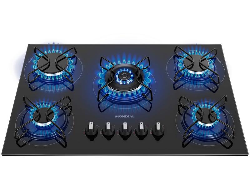 Cooktop 5 Bocas Mondial a Gás GLP Preto - Tripla-chama CTG-03