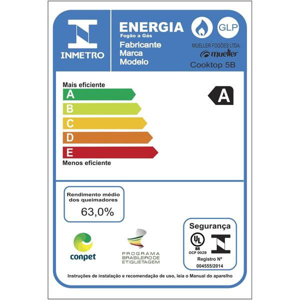 Imagem de Cooktop 5 Bocas Mueller com Queimador Ultra Chama Preto