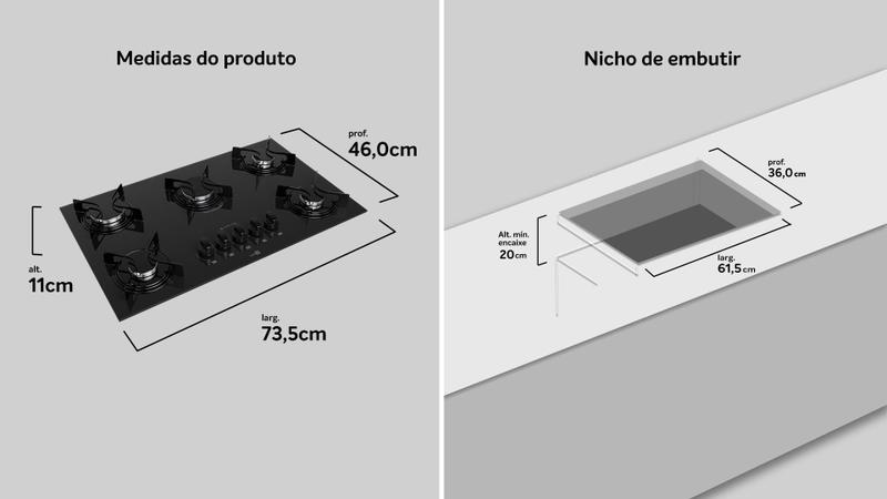 Imagem de Cooktop 5 Bocas Preto com Mesa de Vidro Atlas Agile Up Bivolt