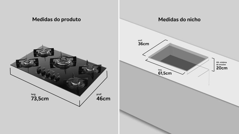 Imagem de Cooktop 5 Bocas Preto com Mesa de Vidro e Tripla Chama Atlas Agile Up Bivolt