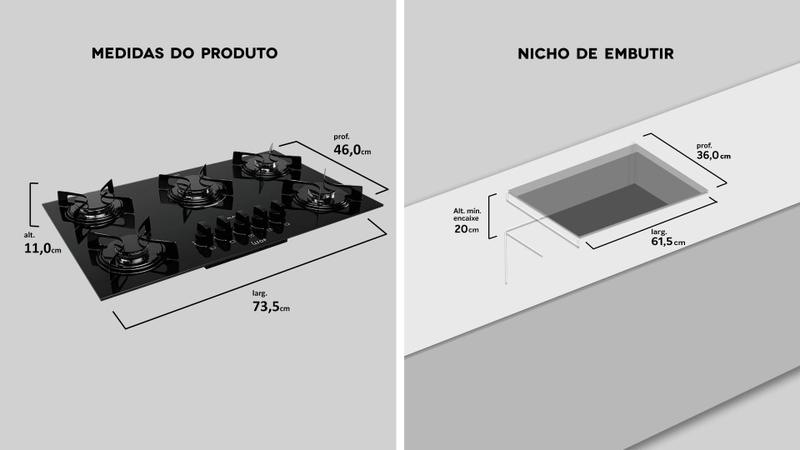 Imagem de Cooktop 5 Bocas Preto com Mesa de Vidro e Tripla Chama Atlas U Top Bivolt