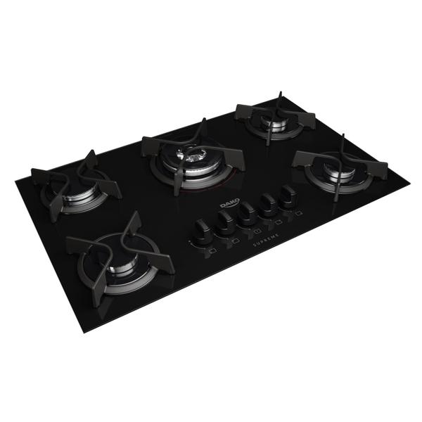 Imagem de Cooktop 5 Bocas Preto com Mesa de Vidro e Tripla Chama Dako Supreme Bivolt