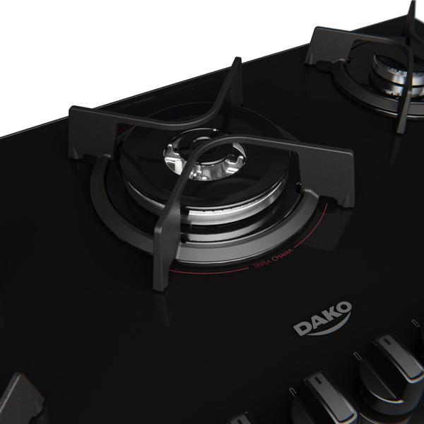 Imagem de Cooktop 5 Bocas Preto com Mesa de Vidro e Tripla Chama Dako Supreme Bivolt