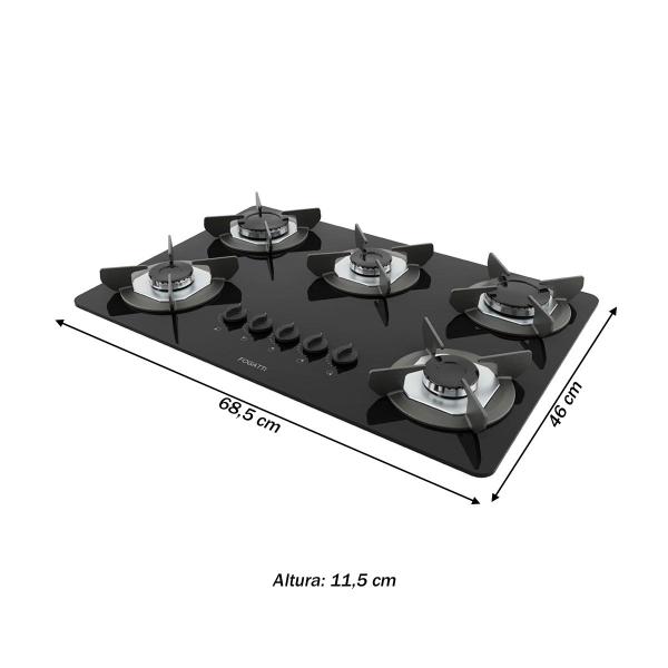 Imagem de Cooktop 5 Bocas Safe Tripla Chama Vidro Preto 27001601 - Fogatti